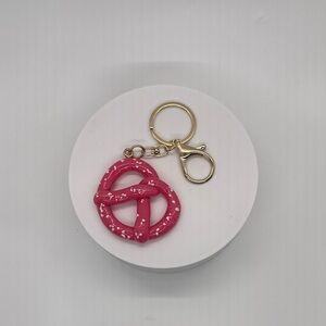 Pink Pretzel Keychain Charm with Gold Hardware